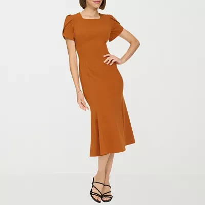 Marc New York Womens Short Sleeve Midi Fit + Flare Dress