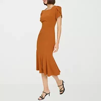 Marc New York Womens Short Sleeve Midi Fit + Flare Dress