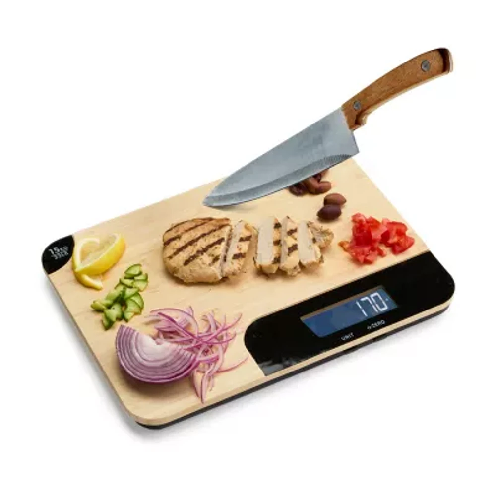 Sharper Image Bamboo Cutting Board + Scale