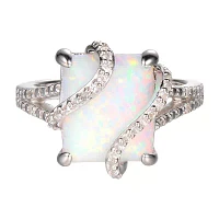 Lab-Created Opal & White Sapphire Sterling Silver Ring