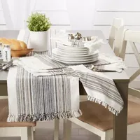 Design Imports Striped Fringe Ribbed Table Runners