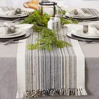 Design Imports Striped Fringe Ribbed Table Runners