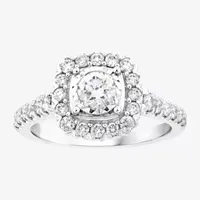 Signature By Modern Bride (G-H / Si2) Womens 1 CT. T.W. Lab Grown White Diamond 10K White Gold Cushion Side Stone Halo Engagement Ring