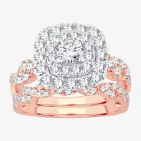 Signature By Modern Bride Womens 2 CT.T.W. Natural Diamond 10K Gold Cushion Side Stone Halo Bridal Set