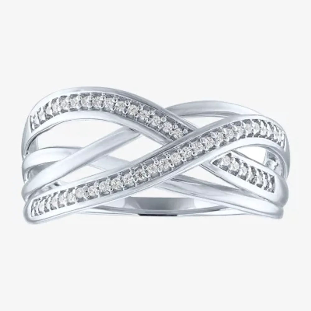 Yes, Please! Womens 1/10 CT. T.W. Natural Diamond Sterling Silver Crossover Band