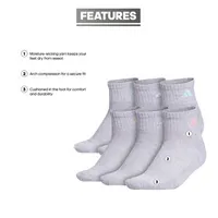 adidas Cushioned 6 Pair Quarter Ankle Socks Womens