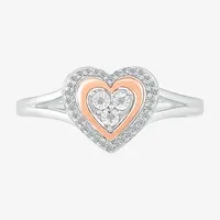 Limited Quantities! Womens 1/10 CT. T.W. Natural White Diamond 10K Rose Gold Sterling Silver Heart Halo Cocktail Ring