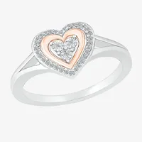 Limited Quantities! Womens 1/10 CT. T.W. Natural White Diamond 10K Rose Gold Sterling Silver Heart Halo Cocktail Ring