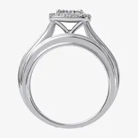 Surrounded by Love Womens 1/5 CT.T.W. Natural Diamond Sterling Silver or 14K Gold Over Cushion Side Stone Halo Bridal Set