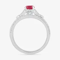 Modern Bride Gemstone Womens Lab Created Red Ruby 14K White Gold Round Bridal Set