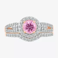 Modern Bride Gemstone Womens Lab Created Pink Sapphire 14K Rose Gold Round Bridal Set