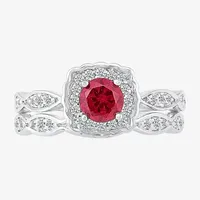 Modern Bride Gemstone Womens Lab Created Red Ruby 14K White Gold Cushion Bridal Set