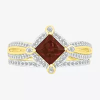 Modern Bride Gemstone Womens Genuine Red Garnet 14K Gold Bridal Set