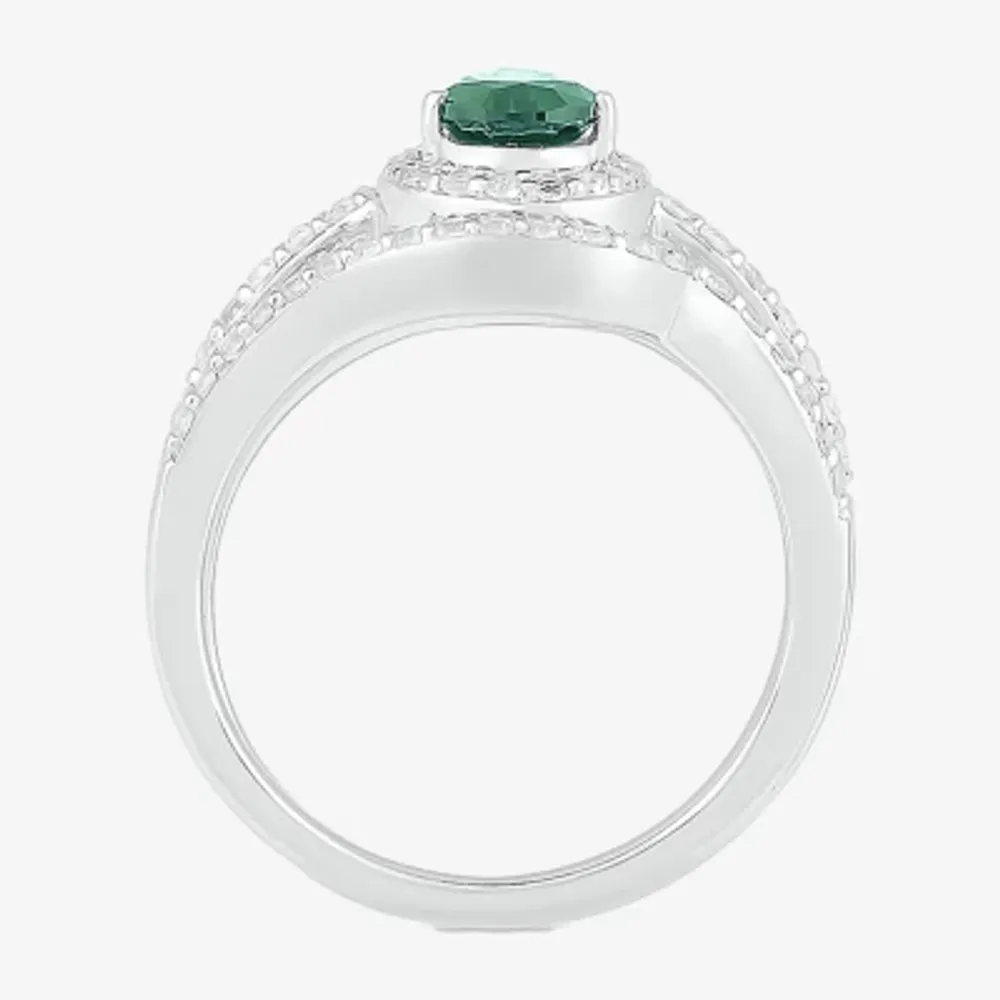 Modern Bride Gemstone Womens Lab Created Green Emerald 14K White Gold Pear Bridal Set