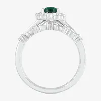 Modern Bride Gemstone Womens Lab Created Green Emerald 14K White Gold Pear Bridal Set