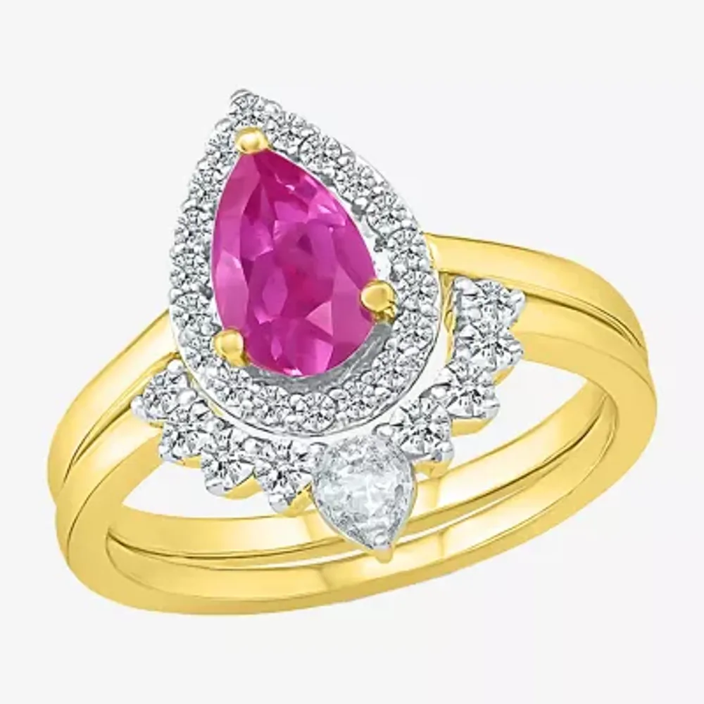 Modern Bride Gemstone Womens Lab Created Pink Sapphire 14K Gold Pear Bridal Set