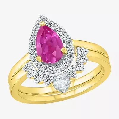 Modern Bride Gemstone Womens Lab Created Pink Sapphire 14K Gold Pear Bridal Set