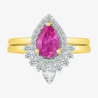 Modern Bride Gemstone Womens Lab Created Pink Sapphire 14K Gold Pear Bridal Set
