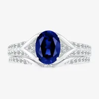 Modern Bride Gemstone Womens Lab Created Sapphire 14K White Gold Oval Bridal Set