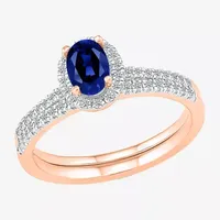 Modern Bride Gemstone Womens Lab Created Blue Sapphire 14K Rose Gold Oval Bridal Set