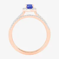 Modern Bride Gemstone Womens Lab Created Blue Sapphire 14K Rose Gold Oval Bridal Set