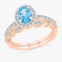 Modern Bride Gemstone Womens Genuine Blue Topaz 14K Rose Gold Oval Bridal Set