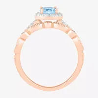 Modern Bride Gemstone Womens Genuine Blue Topaz 14K Rose Gold Oval Bridal Set