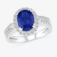 Modern Bride Gemstone Womens Lab Created Blue Sapphire 14K White Gold Oval Bridal Set