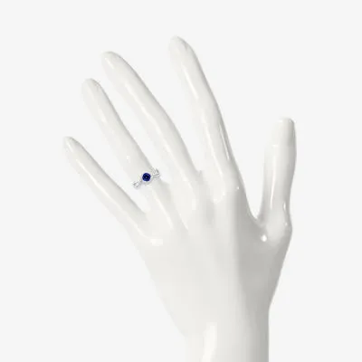 Modern Bride Gemstone Womens Lab Created Blue Sapphire 14K White Gold Round Bridal Set