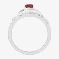 Modern Bride Gemstone Womens Genuine Red Garnet 14K White Gold Oval Bridal Set