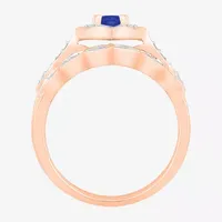 Modern Bride Gemstone Womens Lab Created Blue Sapphire 14K Rose Gold Oval Bridal Set