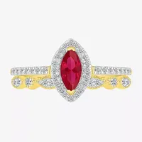 Modern Bride Gemstone Womens Lab Created Red Ruby 14K Gold Marquise Bridal Set