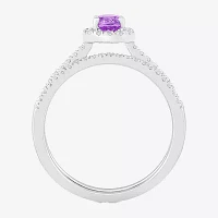 Modern Bride Gemstone Womens Genuine Purple Amethyst 14K White Gold Oval Bridal Set