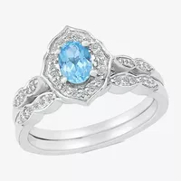 Modern Bride Gemstone Womens Genuine Blue Topaz 14K White Gold Oval Bridal Set