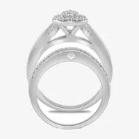 Surrounded by Love Womens 1/5 CT. Natural White Diamond Sterling Silver Heart Side Stone Halo Bridal Set