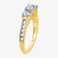 Love Lives Forever Womens 1/2 CT. T.W. Natural White Diamond 10K Gold Round Side Stone 3-Stone Engagement Ring