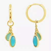 Green Agate 14K Gold Over Silver Round Drop Earrings