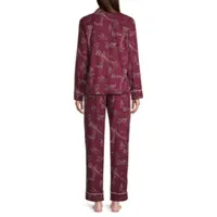 Liz Claiborne Womens Long Sleeve 2-pc. Flannel Pant Pajama Set