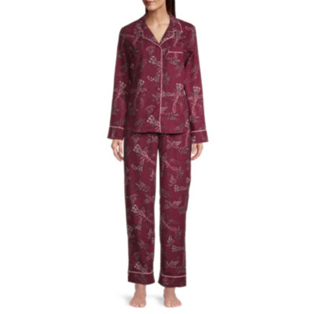 Liz Claiborne Womens Long Sleeve 2-pc. Flannel Pant Pajama Set