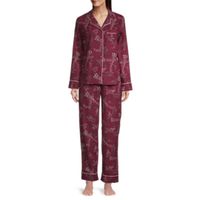 Liz Claiborne Womens Long Sleeve 2-pc. Flannel Pant Pajama Set