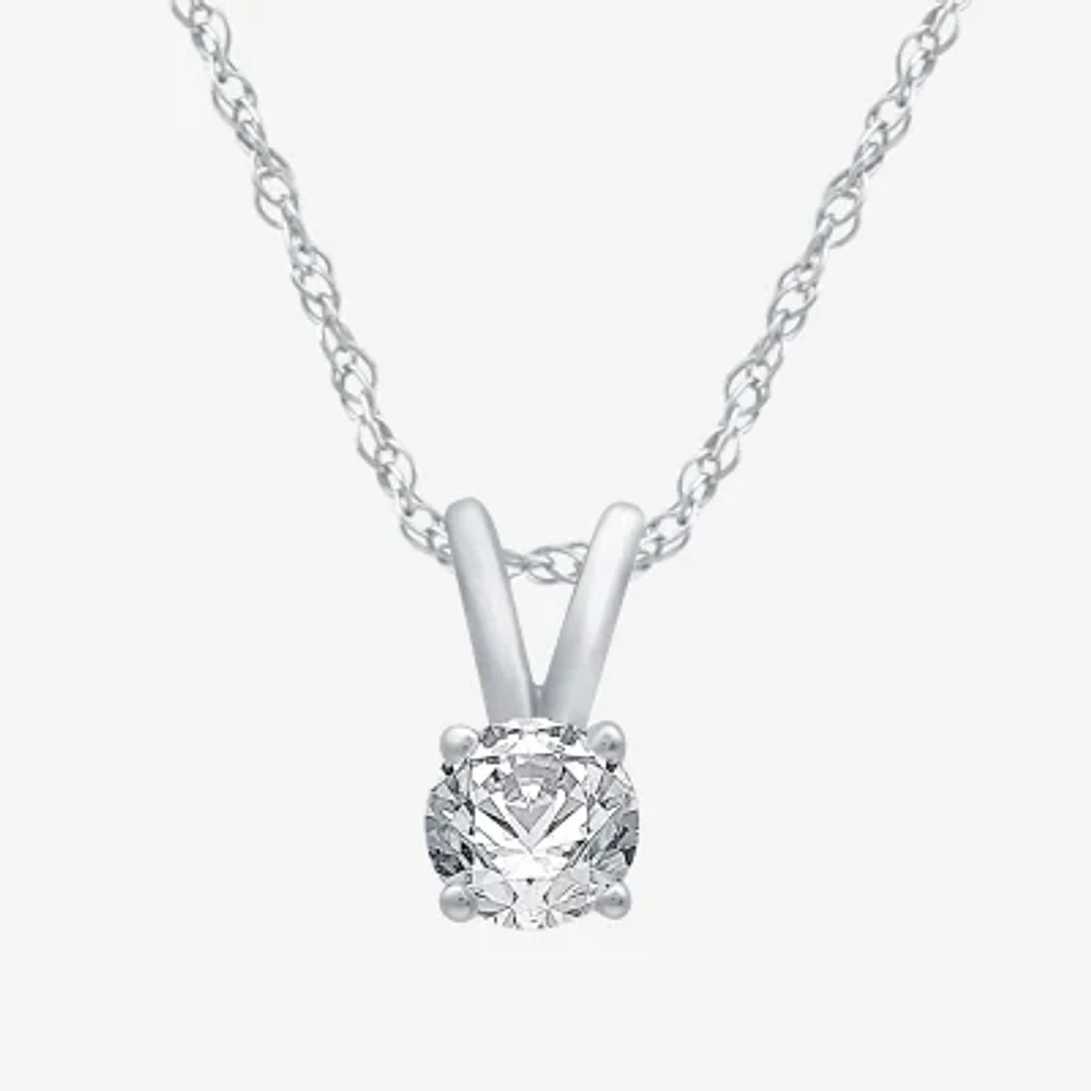 Womens 1/4 CT. Natural White Diamond 10K White Gold Round 18 Inch Pendant Necklace