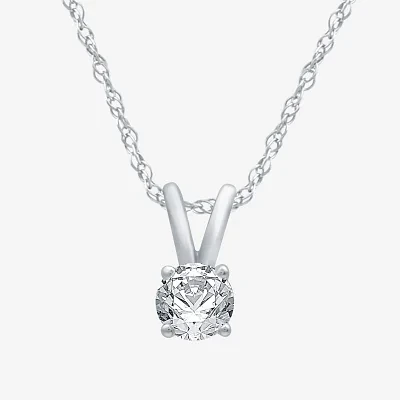 Womens 1/4 CT. Natural White Diamond 10K White Gold Round 18 Inch Pendant Necklace
