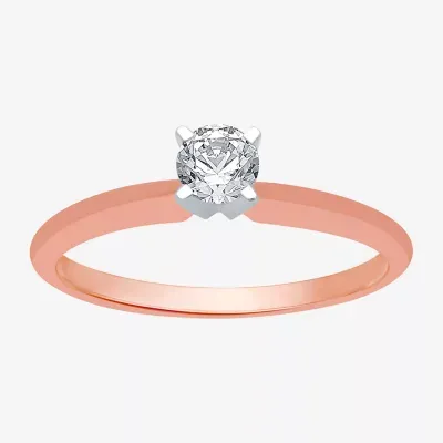 Classic Collection Womens 1/4 CT. T.W. Natural White Diamond 10K Rose Gold Round Solitaire Engagement Ring