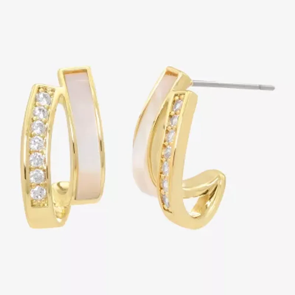 Sparkle Allure Cubic Zirconia 14K Gold Over Brass Hoop Earrings