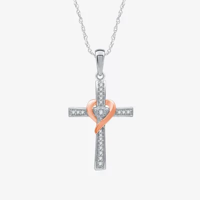 Yes Womens 1/10 CT. T.W. Natural White Diamond 14K Two Tone Gold Over Silver Sterling Silver Cross 18 Inch Pendant Necklace