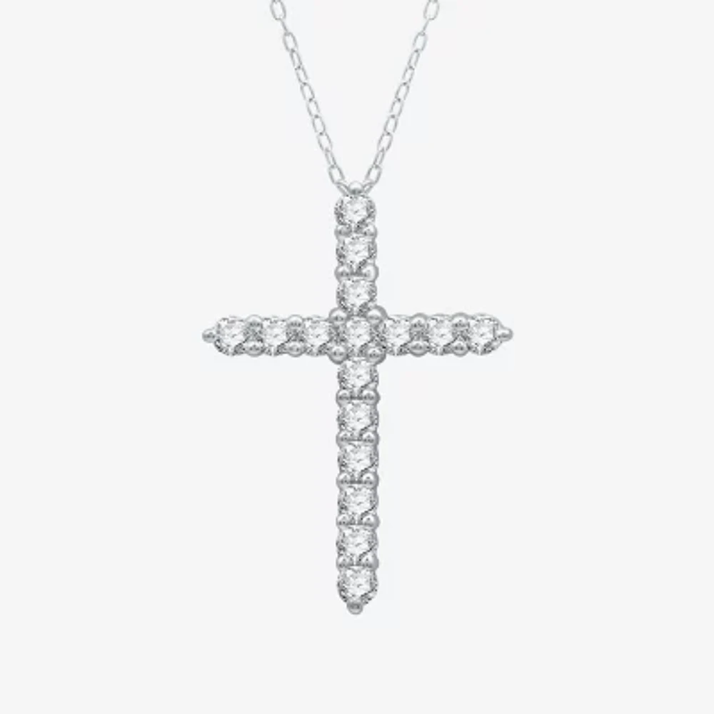 Yes Womens Lab Created White Sapphire Sterling Silver Cross Pendant Necklaces