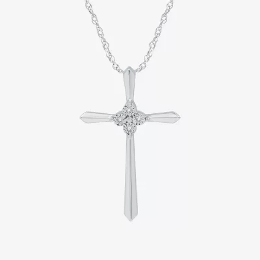 Yes, Please! Womens Diamond Accent Natural Sterling Silver Cross Pendant Necklace