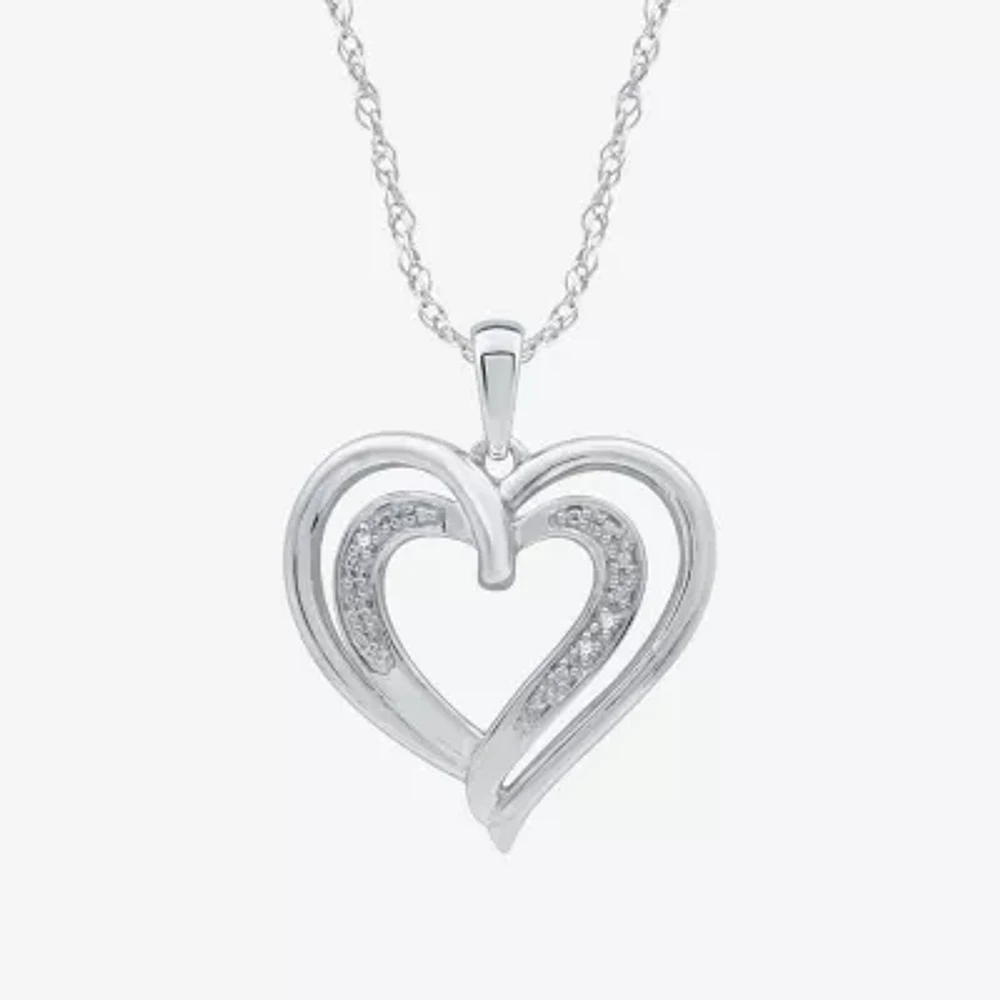 Yes Womens Diamond Accent Natural Diamond Sterling Silver Heart 18 Inch Pendant Necklace