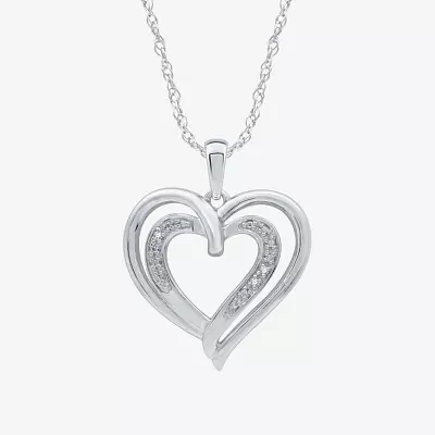 Yes Womens Diamond Accent Natural Diamond Sterling Silver Heart 18 Inch Pendant Necklace