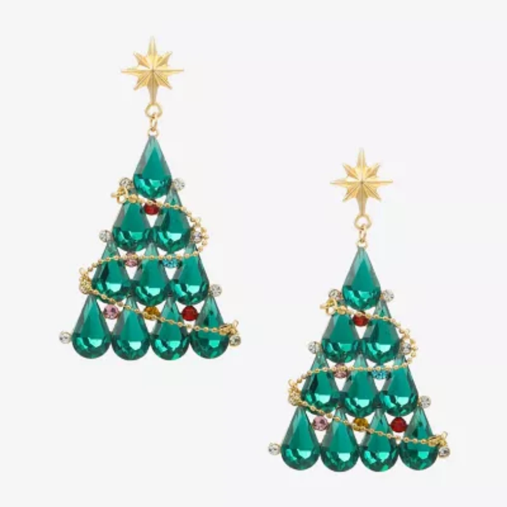 Bijoux Bar Christmas Tree Crystal Drop Earrings